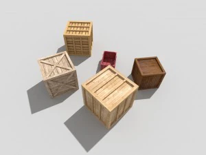 5 low poly wooden crates pack 3D Model
