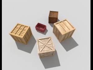 5 low poly wooden crates pack Model 3D