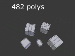 5 low poly wooden crates pack 3D Model