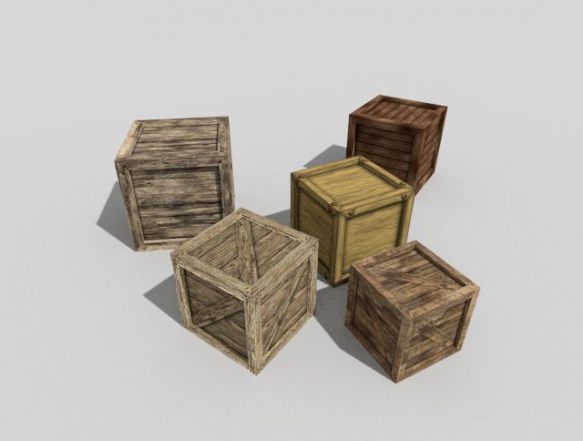 5 low poly wooden crates pack 3Dモデル .c4d .max .obj .3ds .fbx .stl .blend 