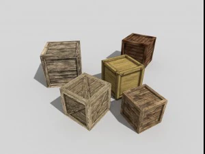 5 laag poly houten kistenpakket 3D Model