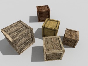 5 low poly wooden crates pack 3Dモデル