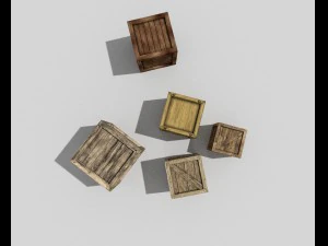 Pacote de 5 caixas de madeira low poly Modelo 3D