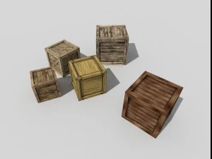 Pacote de 5 caixas de madeira low poly Modelo 3D