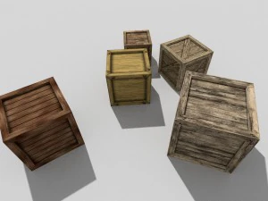 Pacote de 5 caixas de madeira low poly Modelo 3D