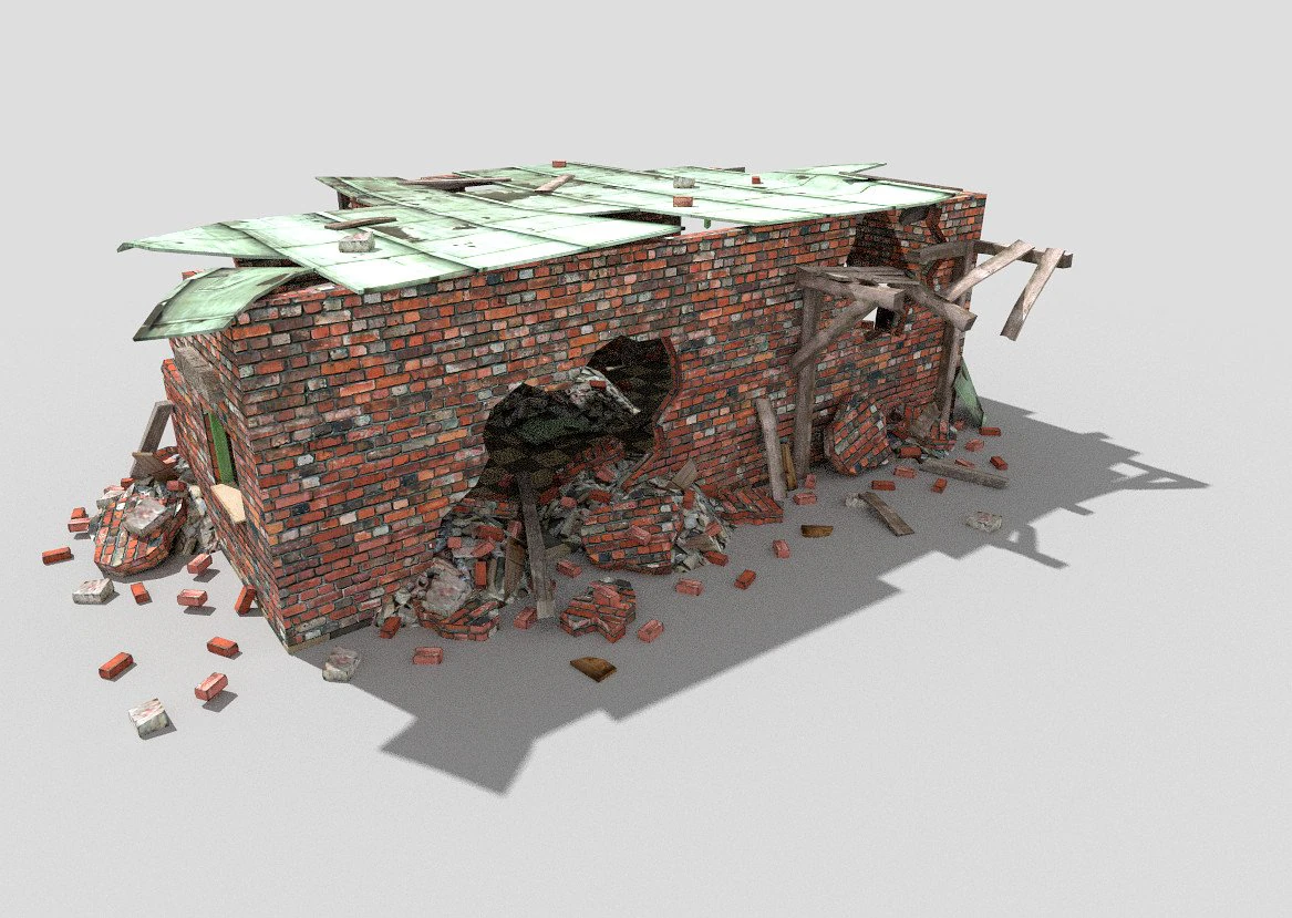 destroyed building 3D Model .c4d .max .obj .3ds .fbx .stl .blend