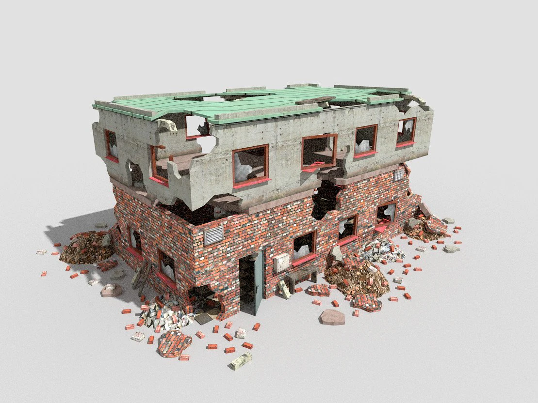 destroyed building 3D Model .c4d .max .obj .3ds .fbx .stl .blend
