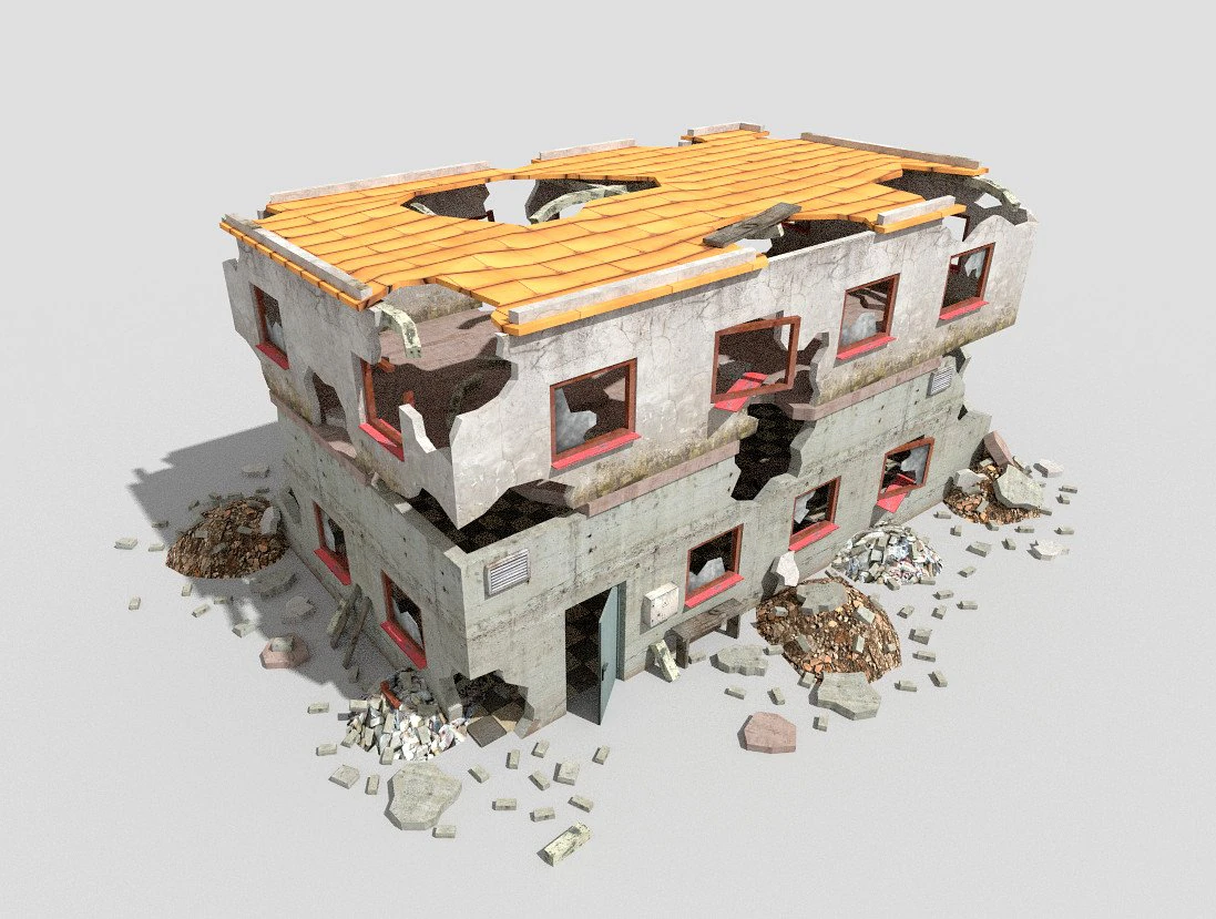 destroyed building 3D Model .c4d .max .obj .3ds .fbx .stl .blend 