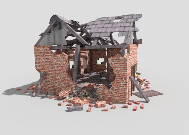 destroyed house 3D 模型 .c4d .max .obj .3ds .fbx .stl .blend 
