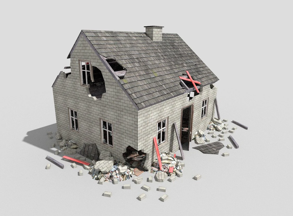 damaged house 3D Model .c4d .max .obj .3ds .fbx .stl .blend 