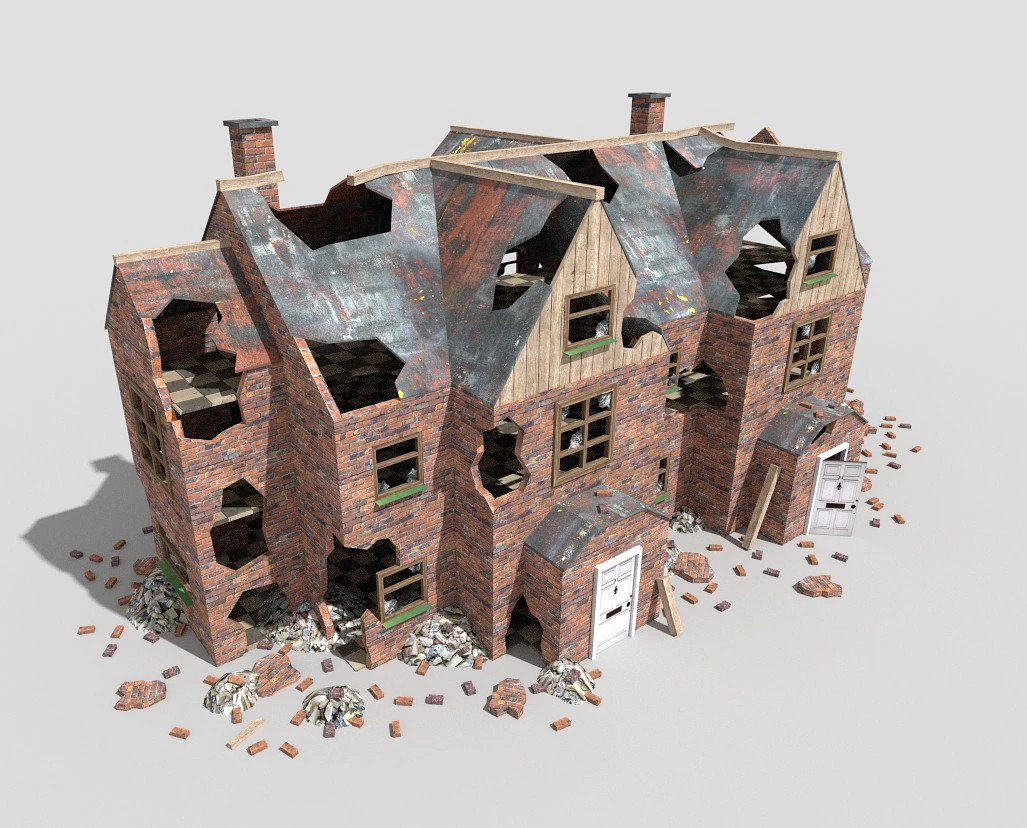 damaged house 3D Model .c4d .max .obj .3ds .fbx .stl .blend 