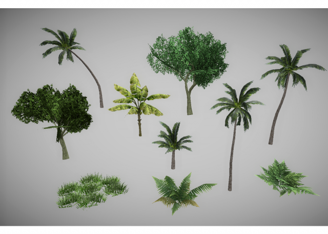 low poly jungle plants pack 3D Model .c4d .max .obj .3ds .fbx .stl .blend 