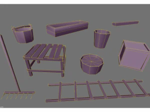 low poly medieval props 3D Model