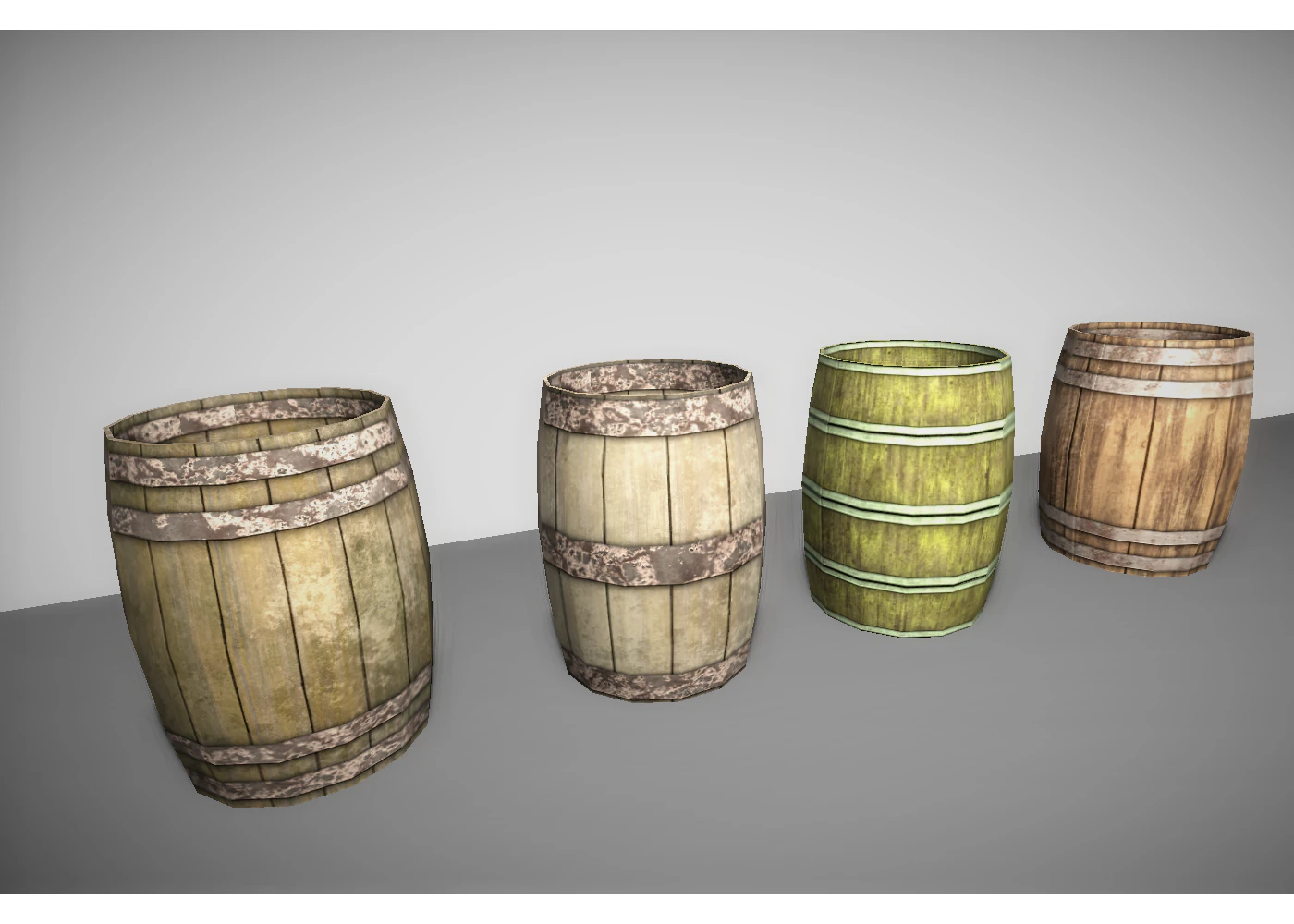 low poyl wooden barrels 3D Model .c4d .max .obj .3ds .fbx .stl .blend 