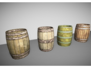 low poyl wooden barrels 3D Model
