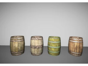 low poyl wooden barrels 3D Model