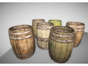 low poyl wooden barrels 3D Model