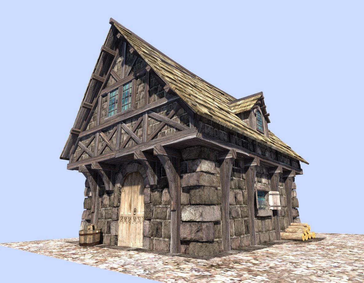 मध्ययुगीन घर 3D मॉडल .c4d .max .obj .3ds .fbx .stl .blend 