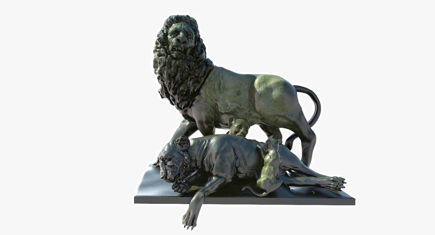 statue of lion family 3D Model .c4d .max .obj .3ds .fbx .stl .blend 