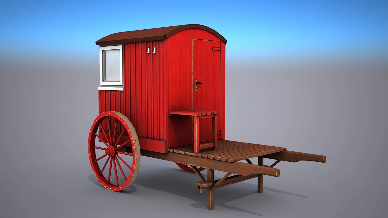 lifeguard station on wheels - low poly 3D Model .c4d .max .obj .3ds .fbx .stl .blend