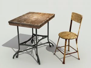 古いビンテージ テーブル セット - 低ポリ 3Dモデル