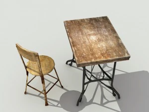 old vintage table set - low poly 3D Model
