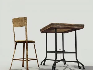 old vintage table set - low poly 3D Model