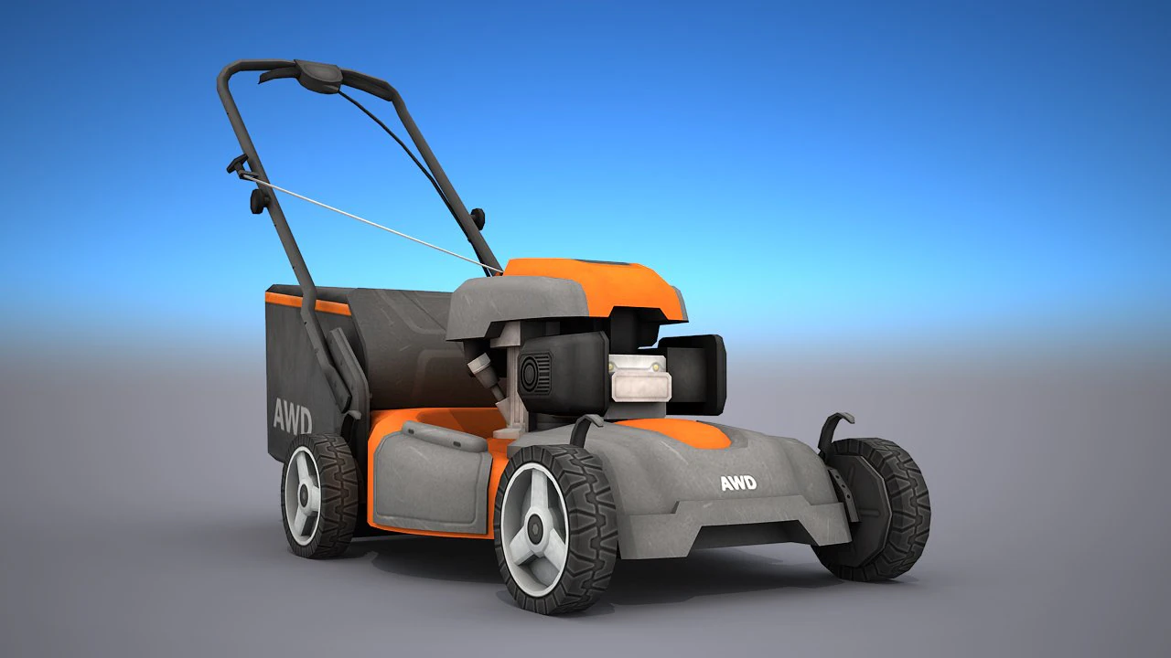 lawn mower - low poly 3D Model .c4d .max .obj .3ds .fbx .stl .blend
