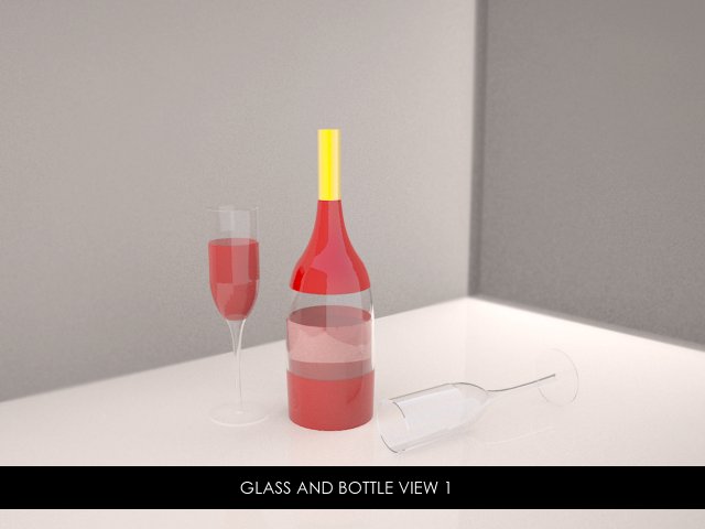 glass and bottle 3D Model .c4d .max .obj .3ds .fbx .stl .blend 