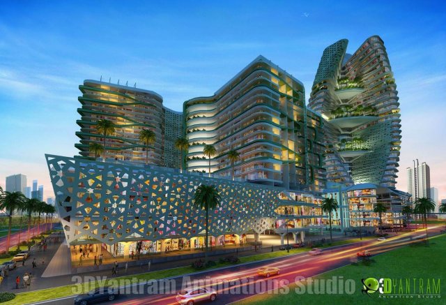 shopping mall building exterior design night view 3D Модель .c4d .max .obj .3ds .fbx .stl .blend 