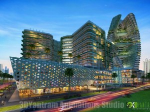 shopping mall building exterior design night view 3D Model
