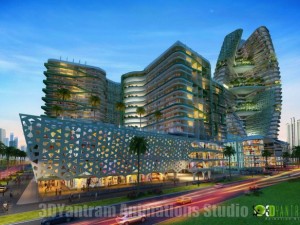 shopping mall building exterior design night view Modelo 3D