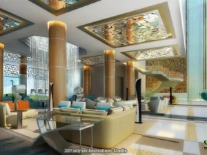lobby interna del resort dell'hotel Modello 3D