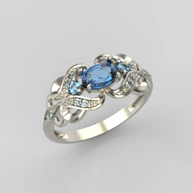 ring with sapphires and diamonds 3D Print Model .c4d .max .obj .3ds .fbx .stl .blend