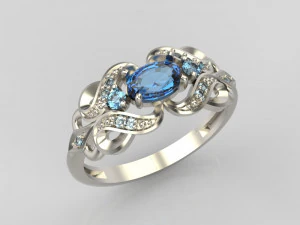 кольцо с сапфирами и бриллиантами 3D Принт Модель