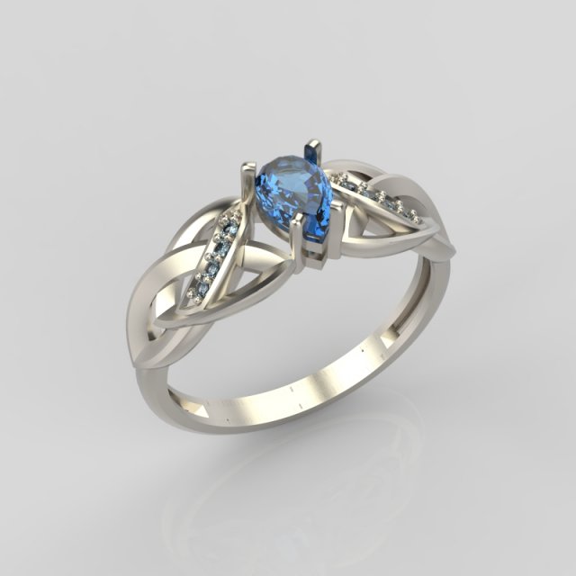 ring with sapphire and diamonds 3D Print Model .c4d .max .obj .3ds .fbx .stl .blend 