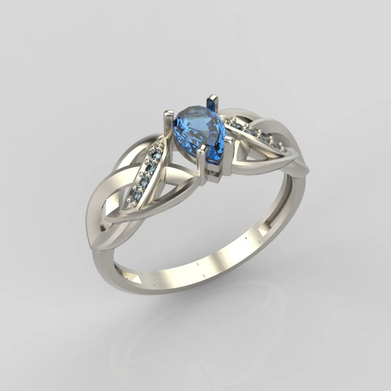 ring with sapphire and diamonds 3D Print Model .c4d .max .obj .3ds .fbx .stl .blend