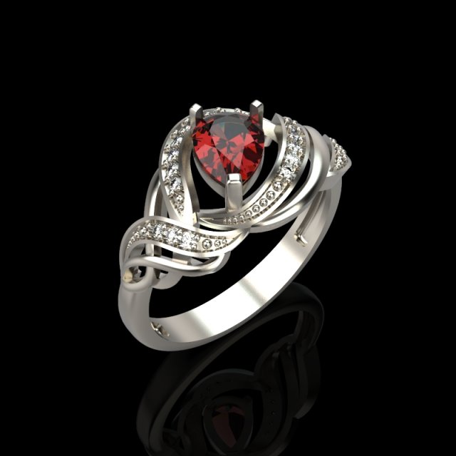 ring with pear ruby and diamonds design 3D Print Model .c4d .max .obj .3ds .fbx .stl .blend 