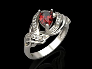 кольцо с грушей, рубином и бриллиантами 3D Принт Модель