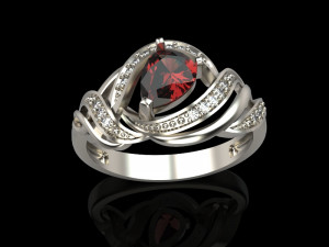 ring with pear ruby and diamonds design 3D Print Model