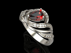 ring with pear ruby and diamonds design 3D Print Model