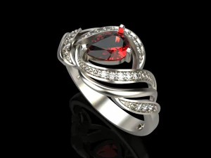 ring with pear ruby and diamonds design 3D Print Model