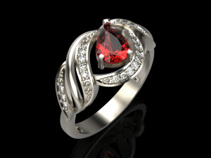 ring with pear ruby and diamonds design 3D Print Model