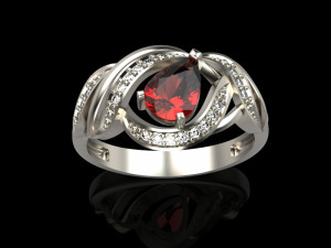 ring with pear ruby and diamonds design 3D Print Model