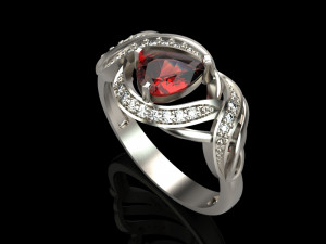 ring with pear ruby and diamonds design 3D Print Model