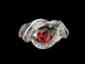ring with pear ruby and diamonds design 3D Print Model