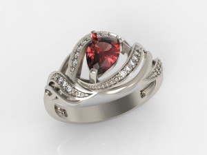 ring with pear ruby and diamonds design 3D Print Model