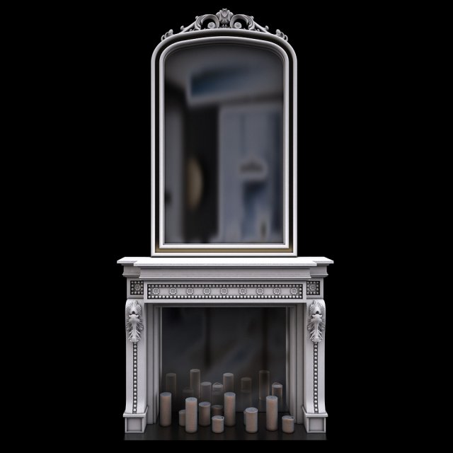 fireplace and mirror 3D Модель .c4d .max .obj .3ds .fbx .stl .blend 