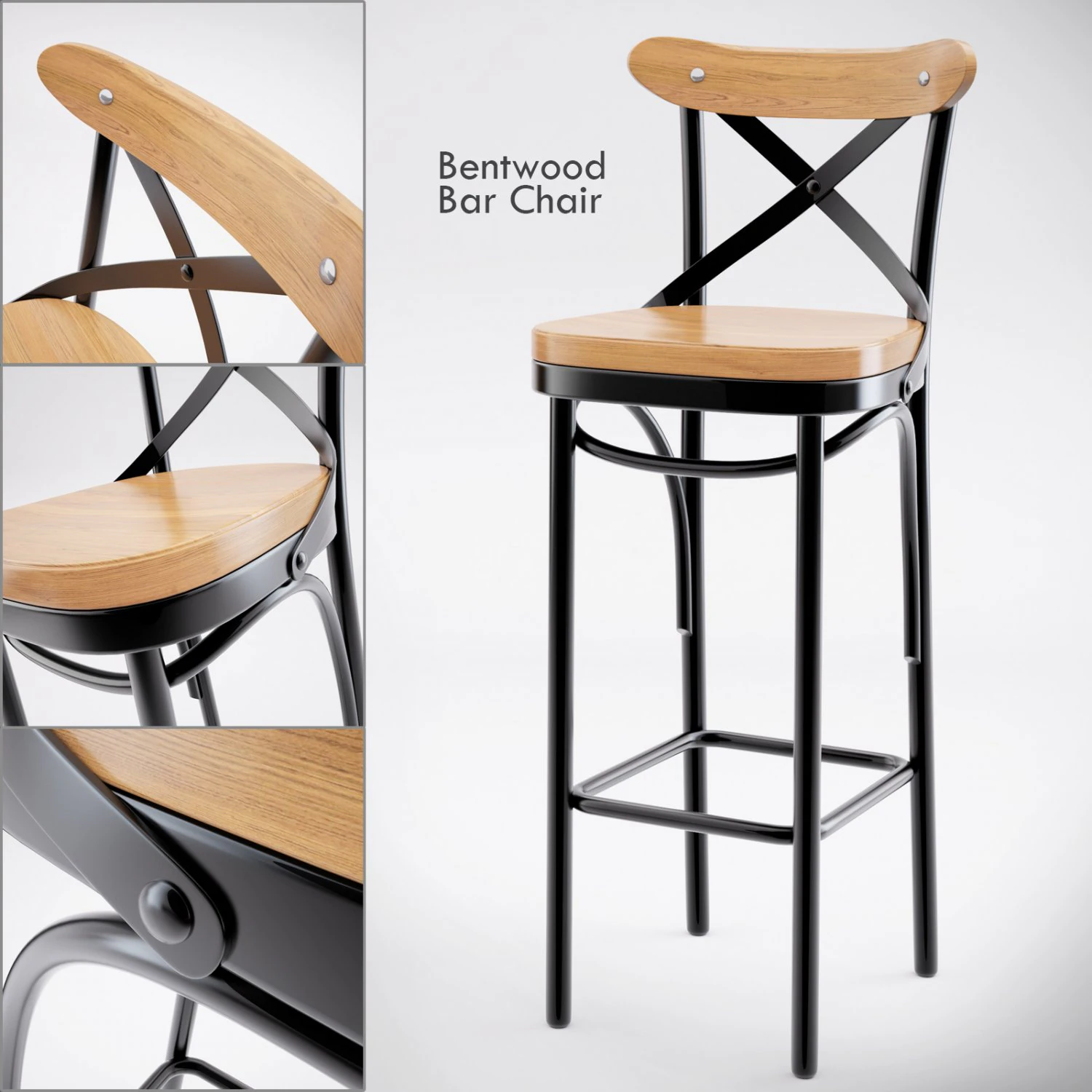 dark metal bar chair 3D Model .c4d .max .obj .3ds .fbx .stl .blend