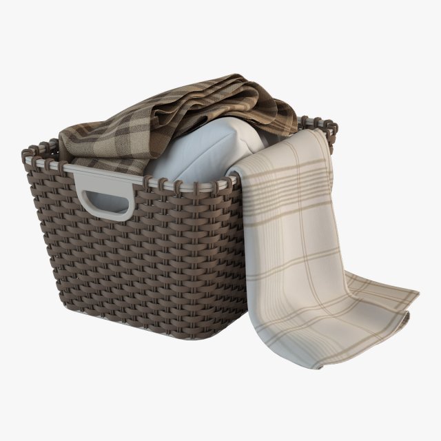 wicker basket 02 with cloth Modello 3D .c4d .max .obj .3ds .fbx .stl .blend 